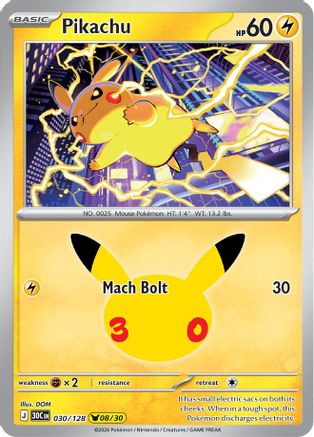 Pikachu 030/128 - Holofoil ME 30th Celebration - Pikachu Rare